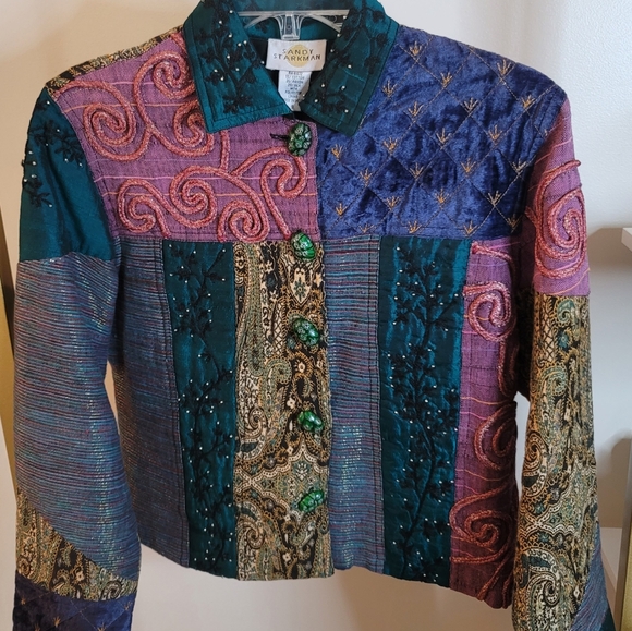 Vintage Sandy Starkman Boho Chic Jacket Abstract Patchwork Design Mixed Fabrics - Picture 1 of 12